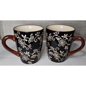 SET OF 2 TEMPTATIONS BY TARA 12 OUNCE MUGS, COFFEE - FLORAL LACE OVEN WARE